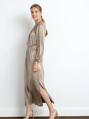 Gold Long Sleeve Cut-Out Metallic Midi Dress - Image 11 of 13