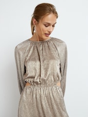 Gold Long Sleeve Cut-Out Metallic Midi Dress - Image 13 of 13
