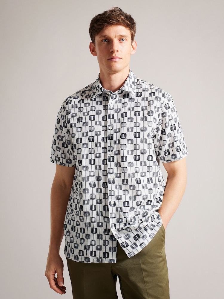 Ted Baker Cream Erice Abstract Geo Print Shirt - Image 1 of 6