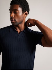 Ted Baker Blue Botany Regular Open Collar Polo Shirt - Image 4 of 5
