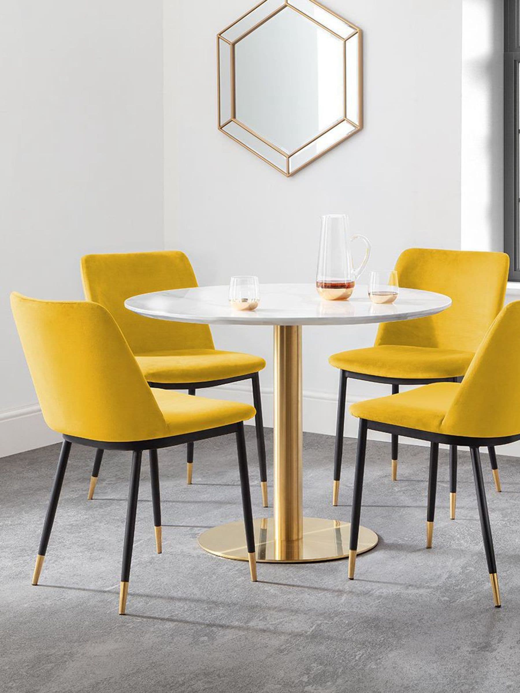 Julian Bowen Palermo Round Pedestal Dining Table - White Marble Gold - 4 Seater - Image 6