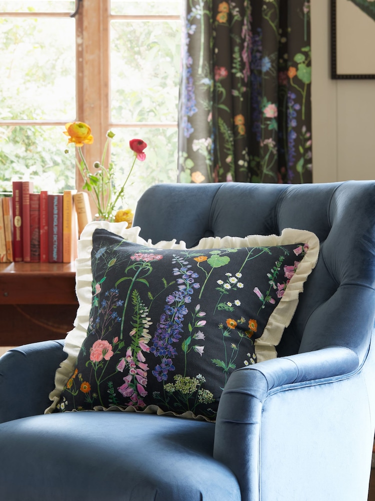 Lucy Tiffney at Next Floral Navy Frill Cushion - Image 1 of 4