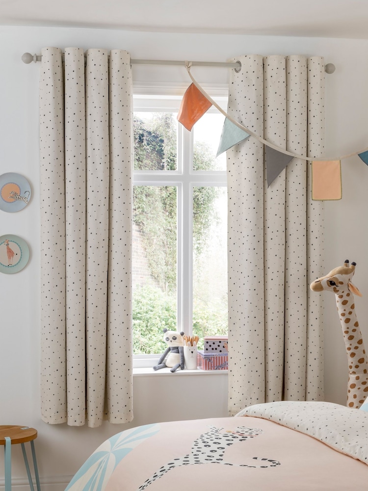 Yvonne Ellen Cream 168 x 137cm Stars Blackout 100% Cotton Curtains - Image 1 of 2