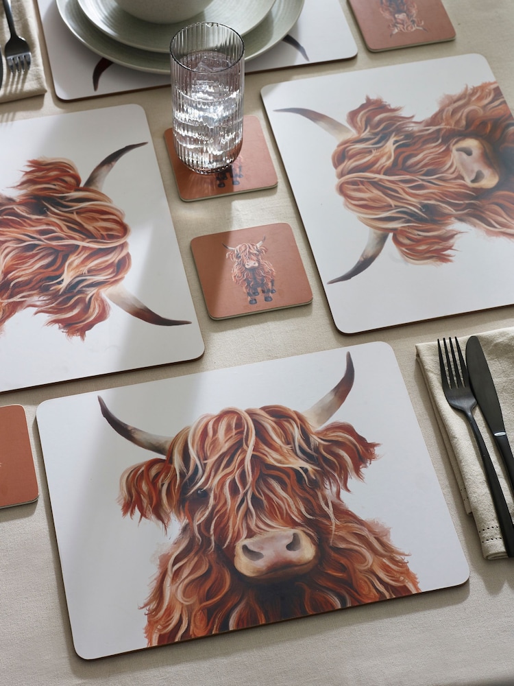 Conjunto de jogos americanos e montanhas-russas 4 Hamish the Highland Cow Corkback - Imagem 1 de 3