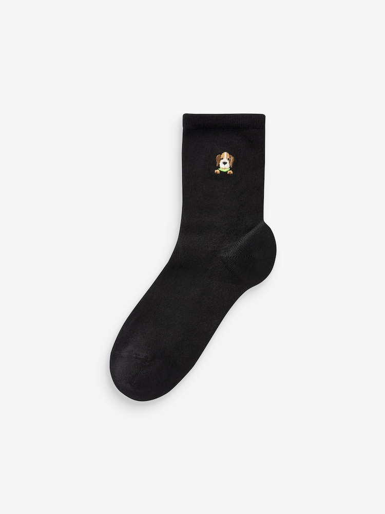 Dog Faces Embroidered Motif Ankle Socks 4 Pack - Image 2 of 5