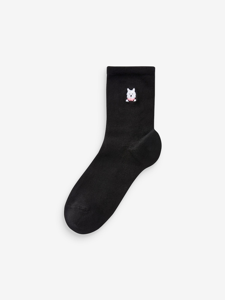 Dog Faces Embroidered Motif Ankle Socks 4 Pack - Image 3 of 5