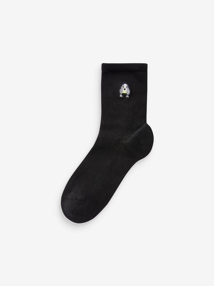 Dog Faces Embroidered Motif Ankle Socks 4 Pack - Image 4 of 5