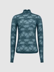 Reiss Green Shannon Lace High Neck Top - Image 2 of 6