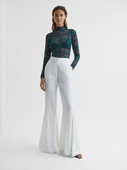 Reiss Green Shannon Lace High Neck Top - Image 3 of 6