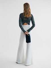 Reiss Green Shannon Lace High Neck Top - Image 5 of 6