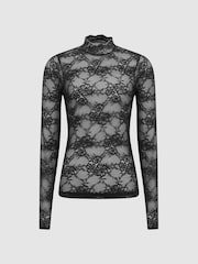 Reiss Black Shannon Lace High Neck Top - Image 2 of 7