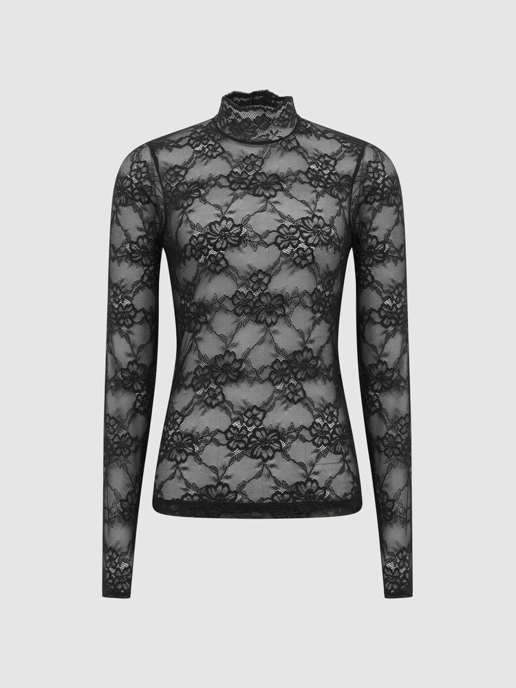 Reiss Black Shannon Lace High Neck Top - Image 2 of 7