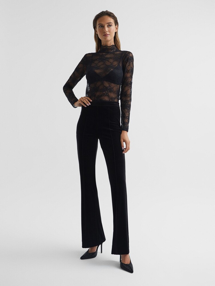 Reiss Black Shannon Lace High Neck Top - Image 3 of 7