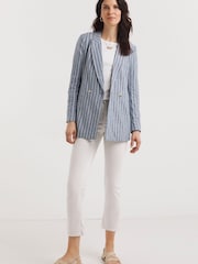 JD Williams Blue Stripe Seersucker Double Breasted Blazer - Image 4 of 5