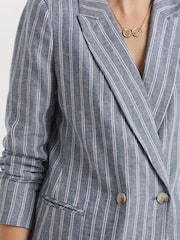 JD Williams Blue Stripe Seersucker Double Breasted Blazer - Image 5 of 5