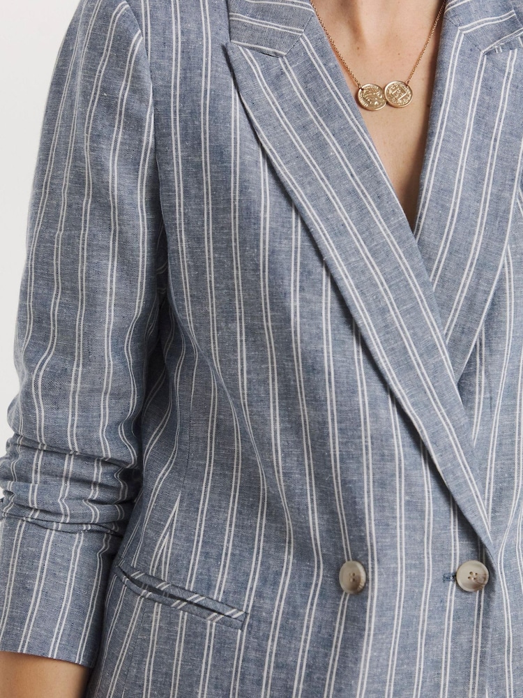 JD Williams Blue Stripe Seersucker Double Breasted Blazer - Image 5 of 5