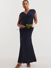Simply Be Blue Ruched Front Ruched Bridesmaids Maxi Dress - Image 1 of 4