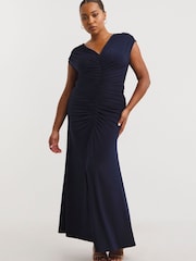 Simply Be Blue Ruched Front Ruched Bridesmaids Maxi Dress - Image 4 of 4