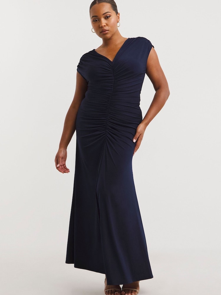 Simply Be Blue Ruched Front Ruched Bridesmaids Maxi Dress - Image 4 of 4