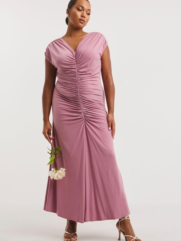 Simply Be Brautjungfern-Maxikleid mit Raffung vorne, Pink - Bild 1 von 4
