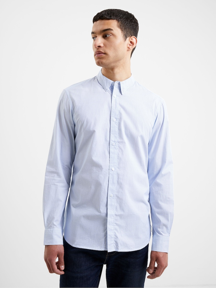 French Connection Blue Design Long Sleeve 100% Cotton Shirt - Image 1 of 4