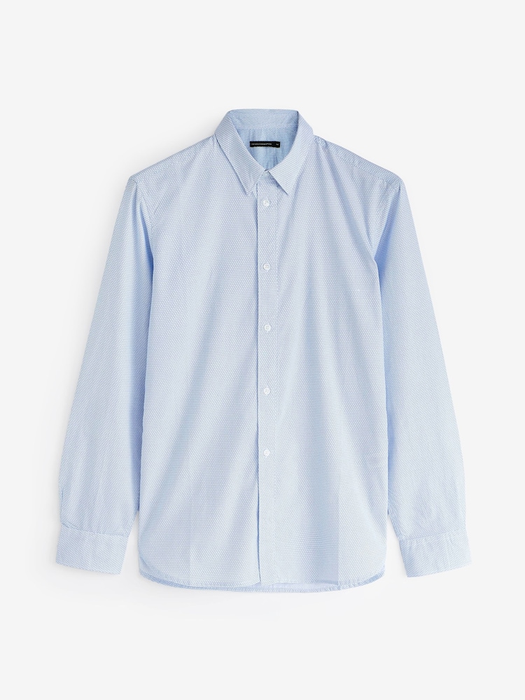 French Connection Blue Design Long Sleeve 100% Cotton Shirt - Image 4 of 4
