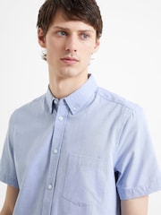 French Connection Blue Oxford 100% Cotton Short Sleeve Shirt - Image 3 of 3