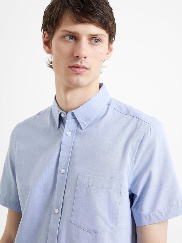 French Connection Blue Oxford 100% Cotton Short Sleeve Shirt - Image 3 of 3