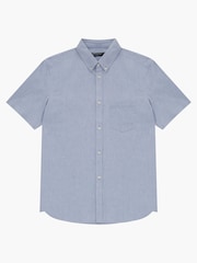 French Connection Blue Oxford 100% Cotton Short Sleeve Shirt - Image 4 of 4