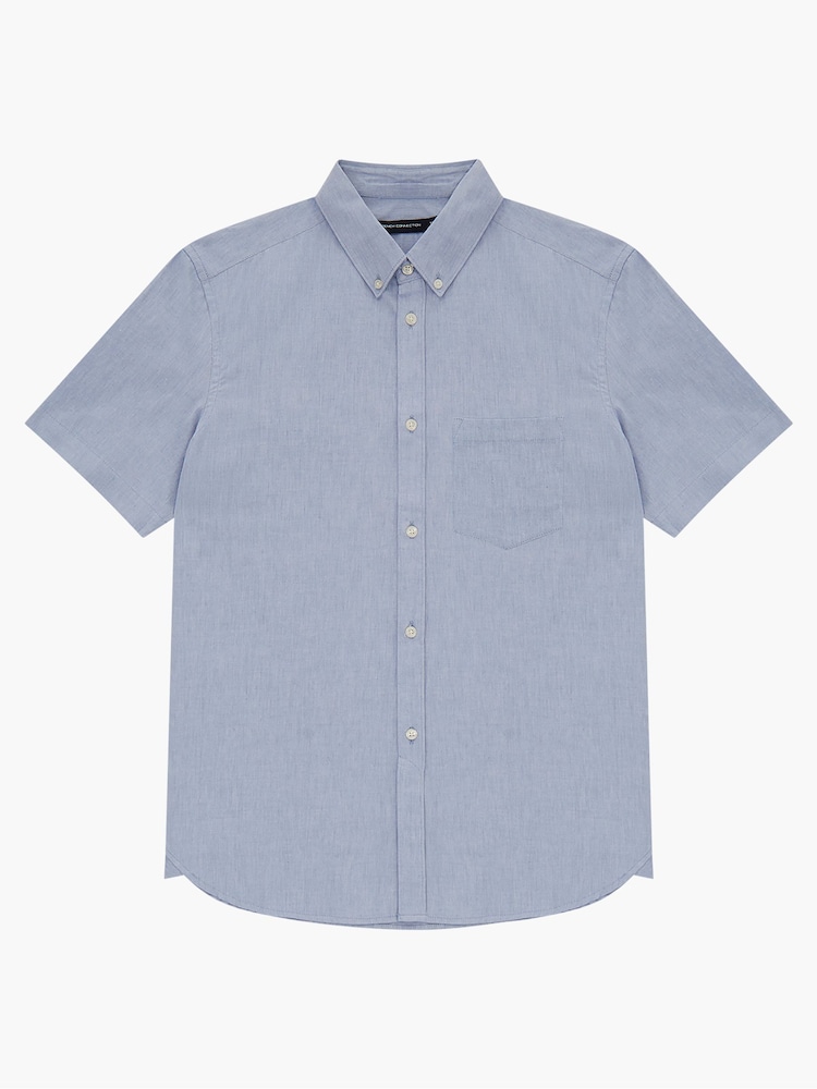 French Connection Blue Oxford 100% Cotton Short Sleeve Shirt - Image 4 of 4
