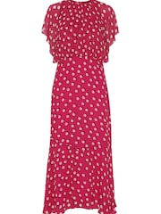 Whistles Pink Moon Spot Print Midi Dress - Image 4 of 4