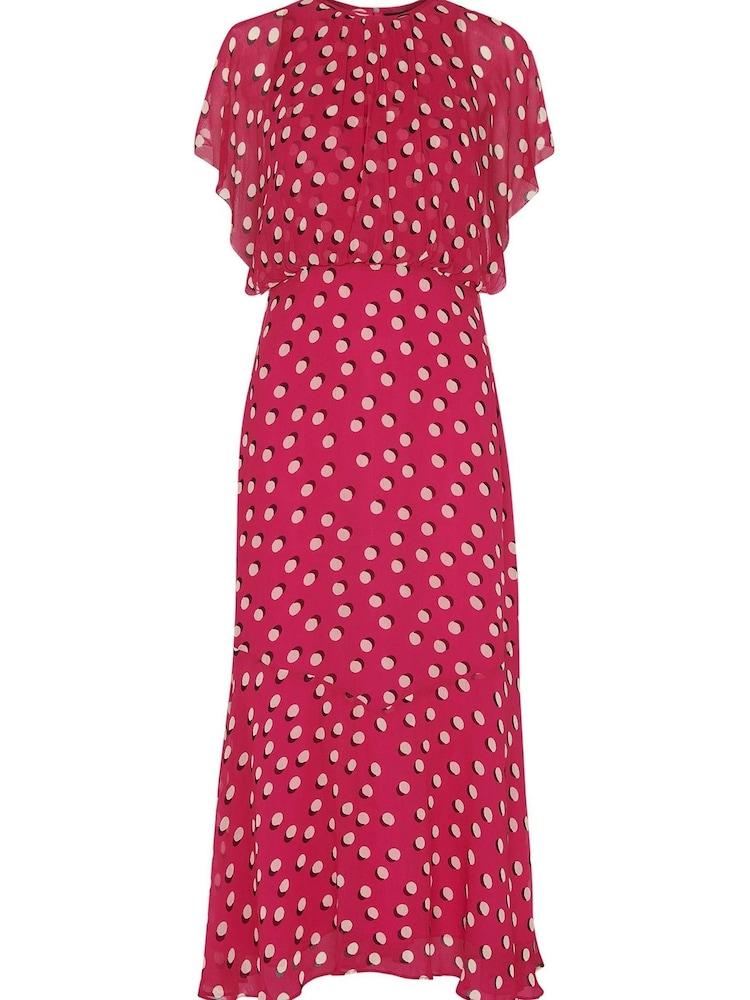 Whistles Pink Moon Spot Print Midi Dress - Image 4 of 4