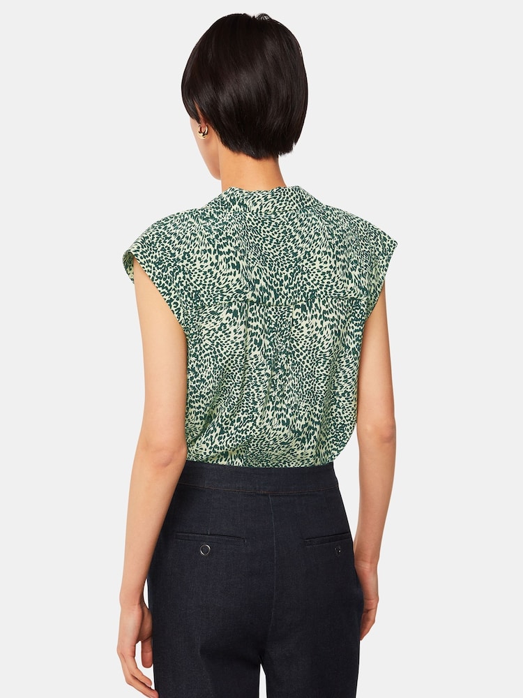 Whistles Green Diagonal Leopard Print Shirt - Image 2 of 4