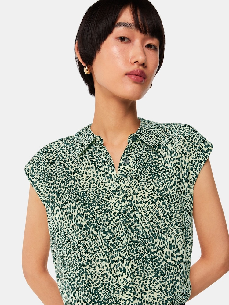 Whistles Green Diagonal Leopard Print Shirt - Image 4 of 4