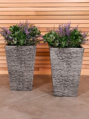 Charles Bentley Grey Pair of Tall Slate Garden Planters - Image 1 of 5