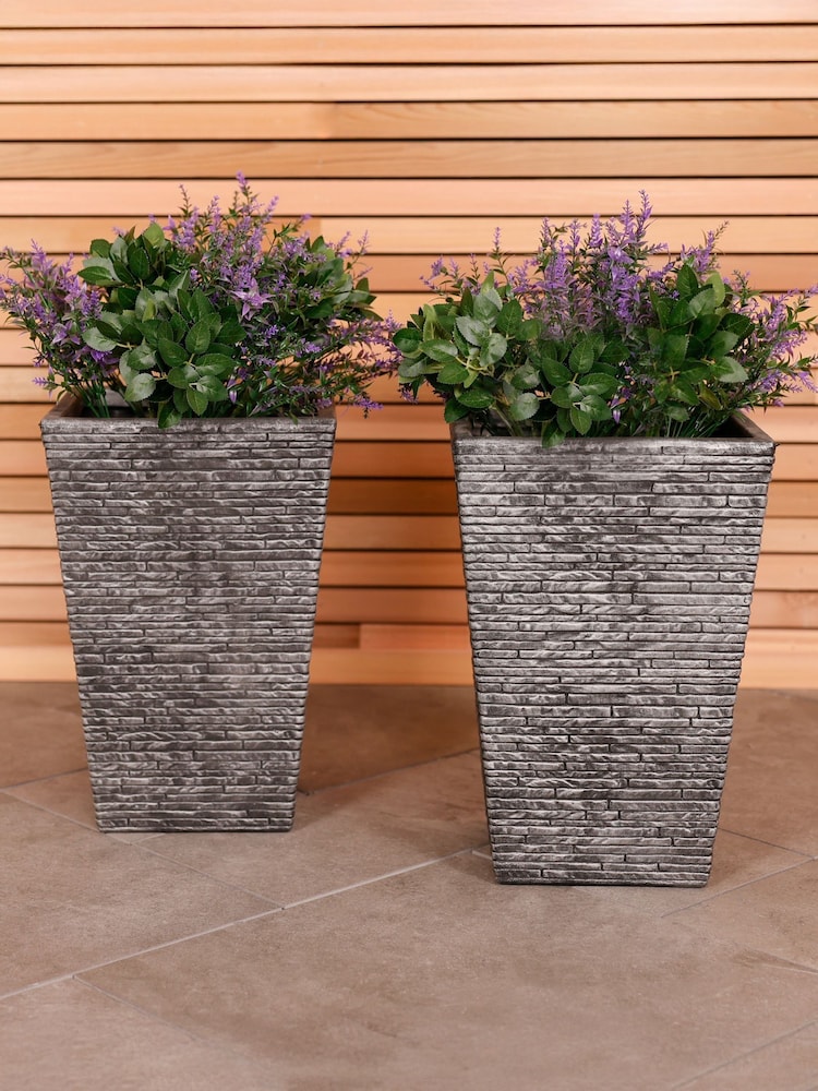Charles Bentley Grey Pair of Tall Slate Garden Planters - Image 1 of 5