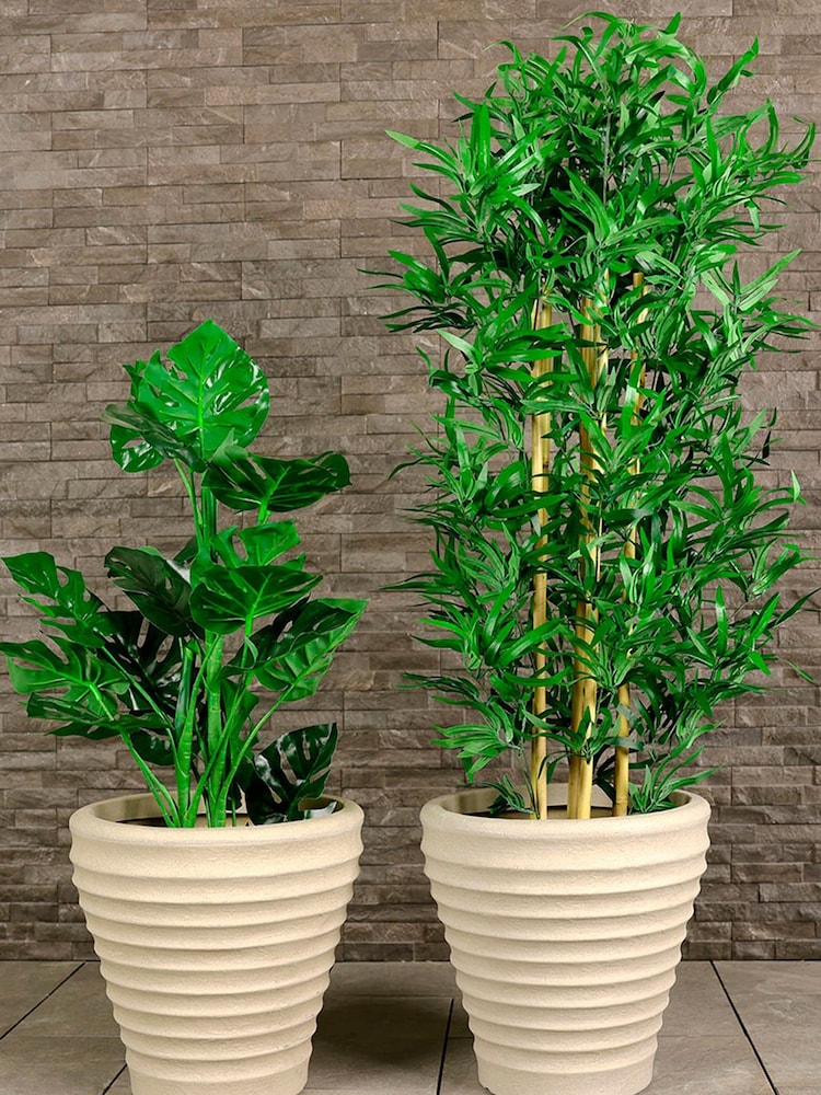Charles Bentley Natural Pair of Moroccan Round Stone Garden Planters - Image 1 of 4