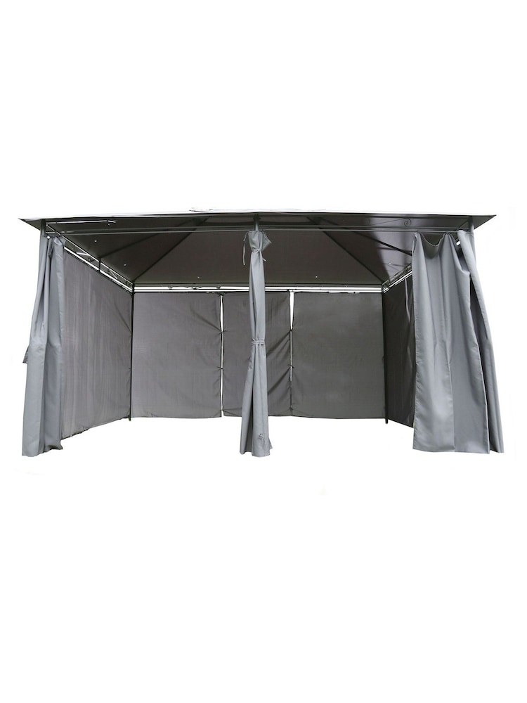 Charles Bentley Grey Garden 3m x 4m Steel Art Gazebo With Side Curtains - Image 2 of 3