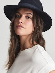 Reiss Navy Ashbourne Wool Fedora Hat - Image 2 of 4