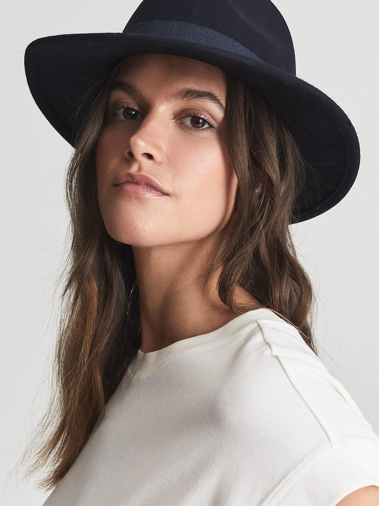 Reiss Navy Ashbourne Wool Fedora Hat - Image 2 of 4