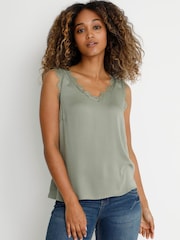 Cream Alena Green V-Neck Stretch Top - Image 2 of 7
