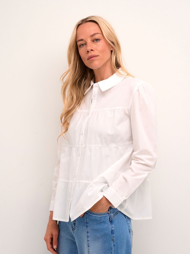Cream 100% Cotton Malinka Long Sleeve Collared White Shirt - Image 1 of 6
