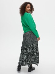 Oliver Bonas Dotty Ditsy Floral Print Black Tiered Midi Skirt - Image 2 of 6