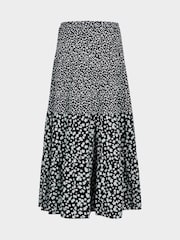 Oliver Bonas Dotty Ditsy Floral Print Black Tiered Midi Skirt - Image 4 of 6