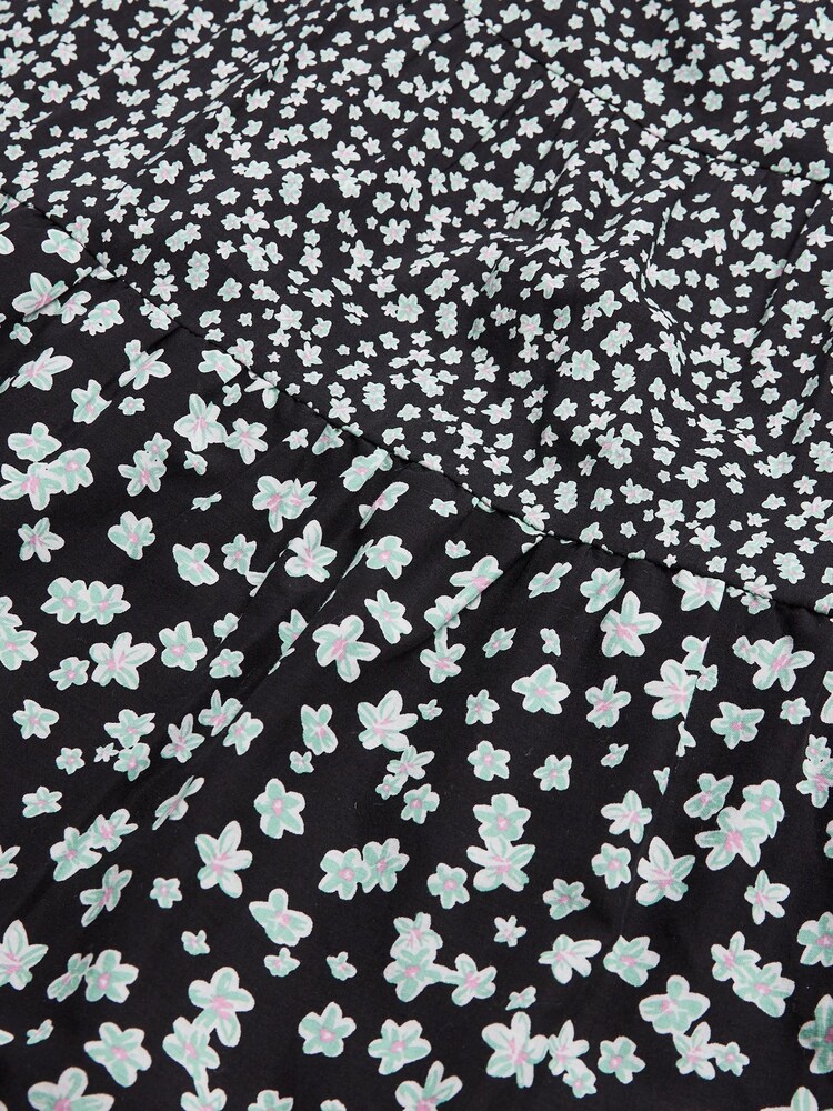 Oliver Bonas Dotty Ditsy Floral Print Black Tiered Midi Skirt - Image 6 of 6