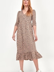 M&Co gepunktetes Midikleid mit V-Ausschnitt und Print, braun - Bild 2 von 3