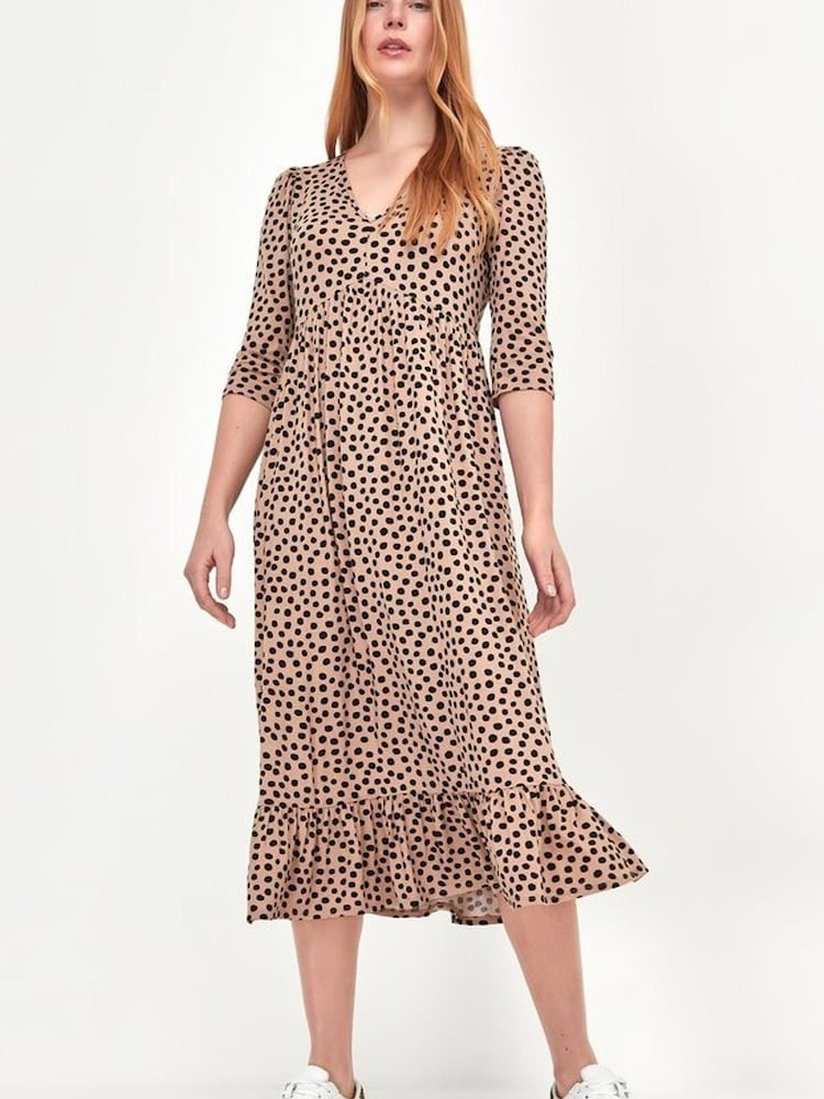 M&Co gepunktetes Midikleid mit V-Ausschnitt und Print, braun - Bild 2 von 3