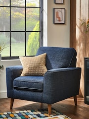 Tweedy Plain Navy Blue, Oak Effect Leg Stamford Accent Chair - Image 1 of 10