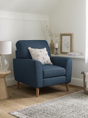 Tweedy Plain Navy Blue, Oak Effect Leg Stamford Accent Chair - Image 2 of 10