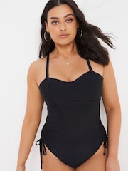 Figleaves Rene Black Underwired Tummy Control Adjustable Leg Bandeau Swimsuit - Image 3 of 4